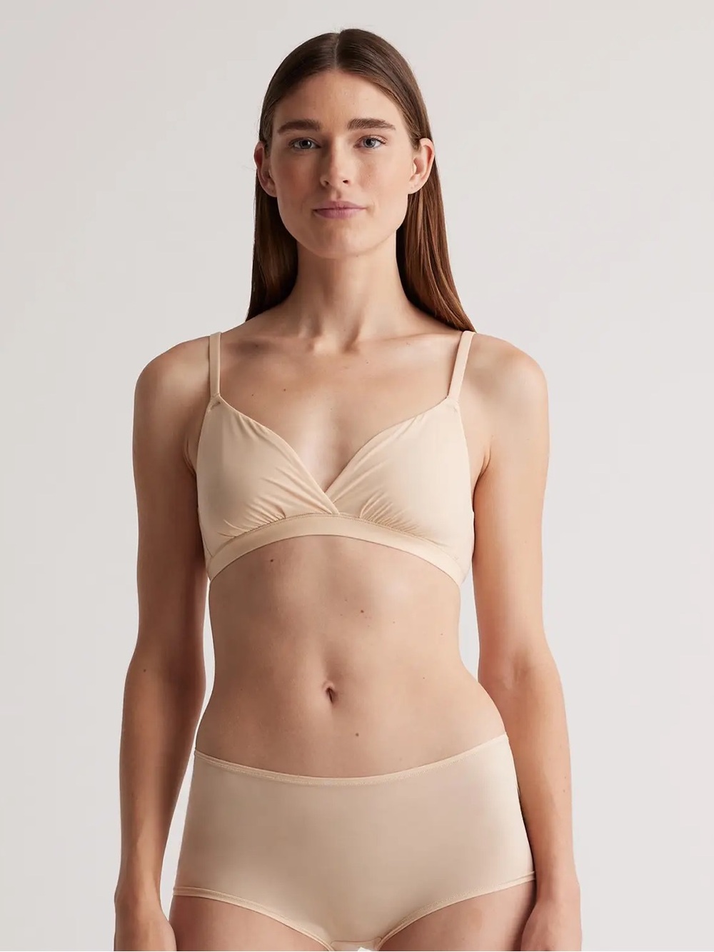 QUINCE Pack Of 2 Second Skin Crossover Bralettes Beige 7864 - Picture 3 of 11